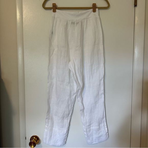 Flax Linen Slim Leg Pants Womens White Small - Picture 3 of 6